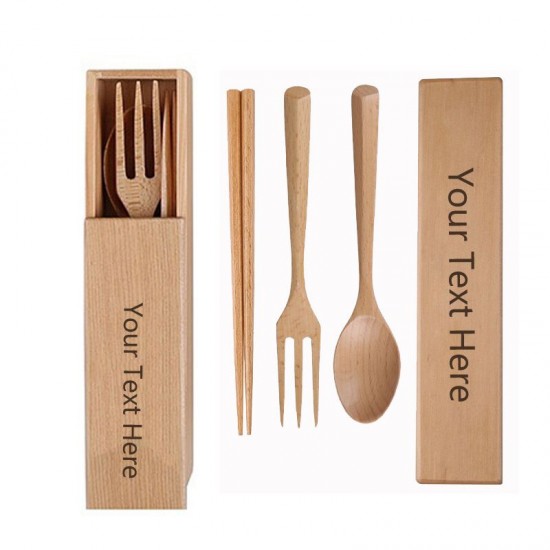 engrave chopsticks fork spoon box set made by beech wood