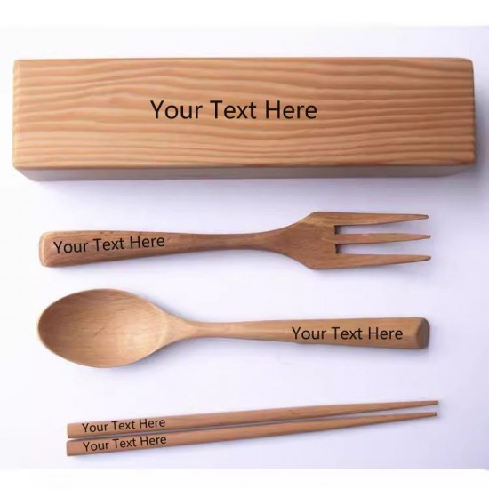 engrave chopsticks fork spoon box set made by beech wood