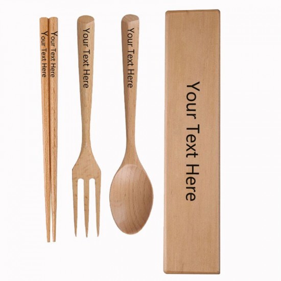 engrave chopsticks fork spoon box set made by beech wood