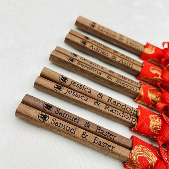 custom wedding chopsticks with silk made by pau ferro wood MOQ 50 pieces