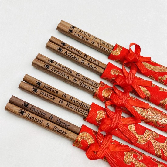 custom wedding chopsticks with silk made by pau ferro wood MOQ 50 pieces