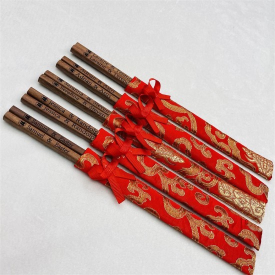 custom wedding chopsticks with silk made by pau ferro wood MOQ 50 pieces