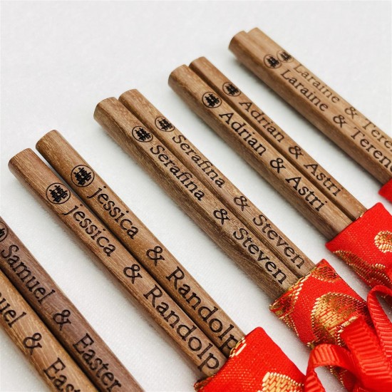 custom wedding chopsticks with silk made by pau ferro wood MOQ 50 pieces