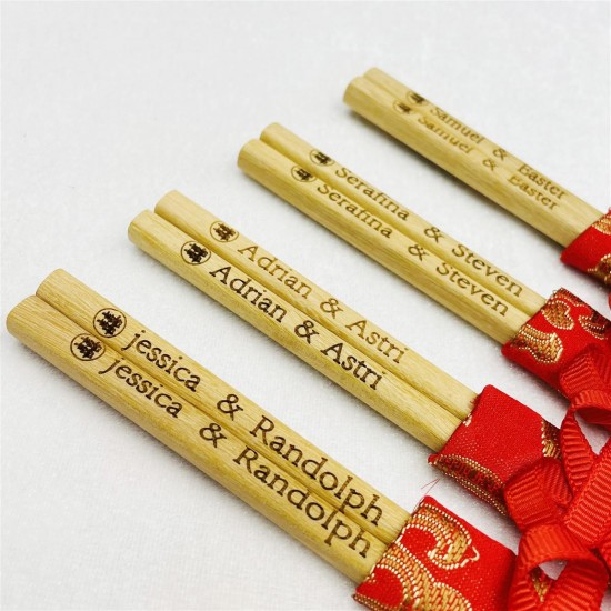 Custom wedding chopsticks with silk sleeves made by Dalbergia wood MOQ 50 pieces